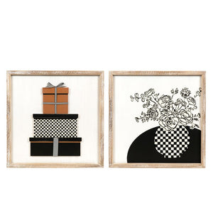 19" Reversible Wood Frame Sign - Gift/Flower Design