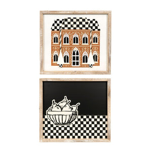19" Reversible Wood Sign - House & Fruits Design