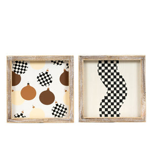 8x8 Reversible Wood Frame Sign - Balls/Squiggle Design