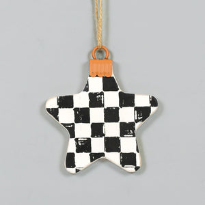Dwella Decor Wood Star Ornament in Black & White