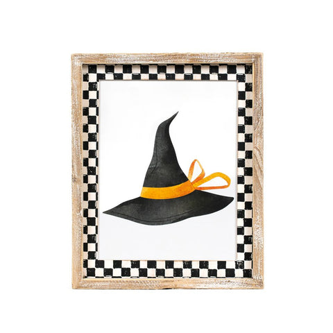 10" x 13" Reversible Witch Hat & Autumn Leaves Framed Wood Wall Art (HAT/LEAF) - Multicolor
