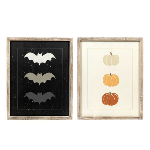 16" x 20" Reversible Bats & Pumpkins Framed Wood Wall Art (BAT/PUMPKIN) - Multicolor