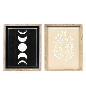 Reversible Wood Frame Sign - Moon/Plant Design