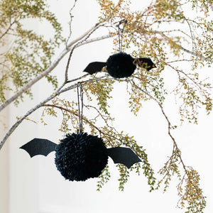 Black Pom Pom Bat Decorations - Set of 2