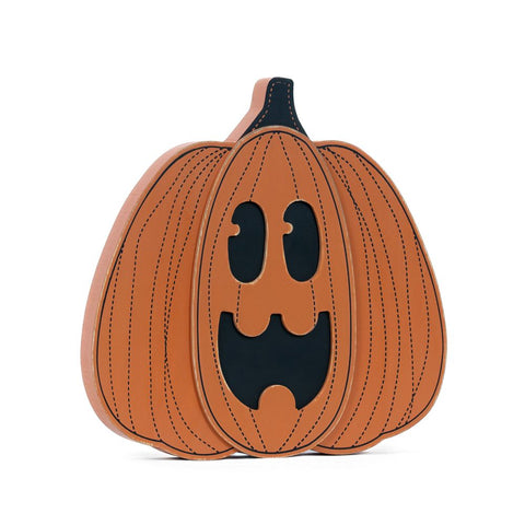 9" x 10" Chunky Wood Pumpkin Shape (JACKOLANTERN) - Orange/Black