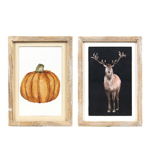 10x13 Reversible Wood Frame Sign - Reindeer & Pumpkin