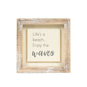 Waves Wood Frame Sign - White & Grey