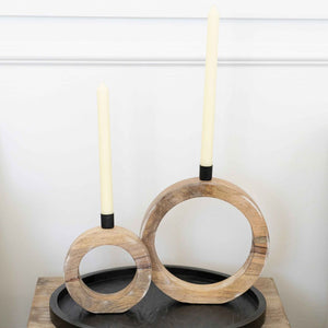 Mango Wood Nested Candle Holders - Multicolor Set of 2