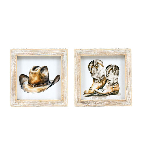 5" x 5" Reversible Wall Art - Cowboy Hat & Boots - Multicolor