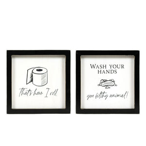 7" x 7" Reversible Bathroom Wood Frame Sign - White/Black