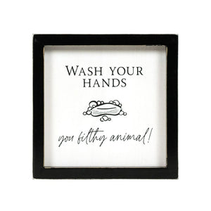 7" x 7" Reversible Bathroom Wood Frame Sign - White/Black