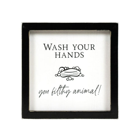 7" x 7" Reversible Bathroom Wood Frame Sign - White/Black