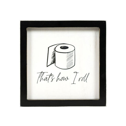 7" x 7" Reversible Bathroom Wood Frame Sign - White/Black