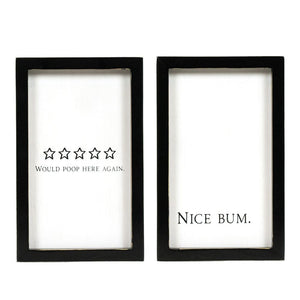 Reversible Wood Bathroom Sign - Nice Bum/Would Poop Here Again