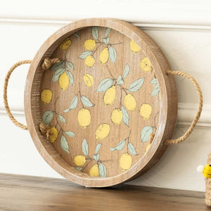 12x12 Lemon Round Wood Tray