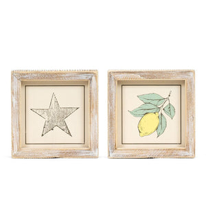5x5 Reversible Wood Frame Sign - Star & Lemon Design