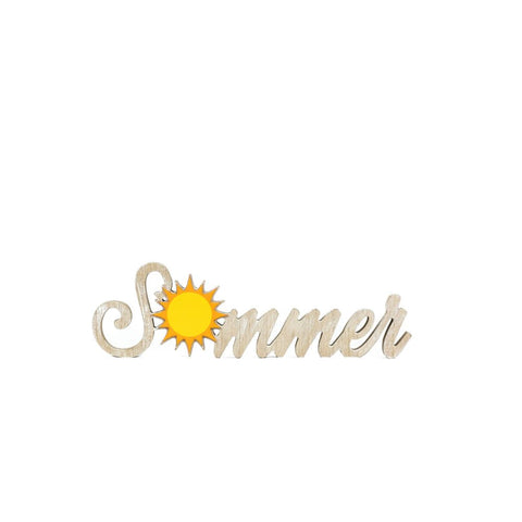 13" x 4" "SUMMER" Wood Cutout Sign - Natural/Yellow