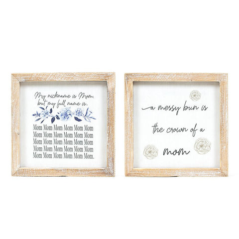 7" x 7" Reversible Mom/Messy Bun Wood Frame Sign - Multicolor