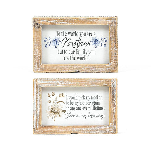 6" x 4" Reversible Mother/Blessing Wood Frame Sign - Multicolor