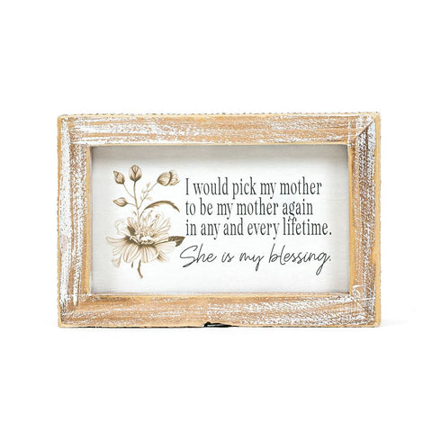 6" x 4" Reversible Mother/Blessing Wood Frame Sign - Multicolor