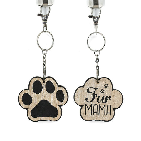 3" x 2" Reversible Fur Mama Wood Paw Keychain - Natural/Black