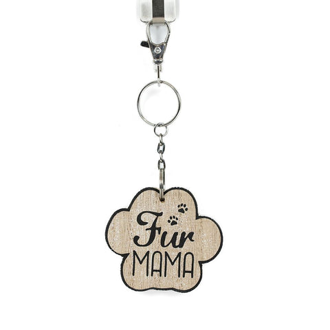 3" x 2" Reversible Fur Mama Wood Paw Keychain - Natural/Black