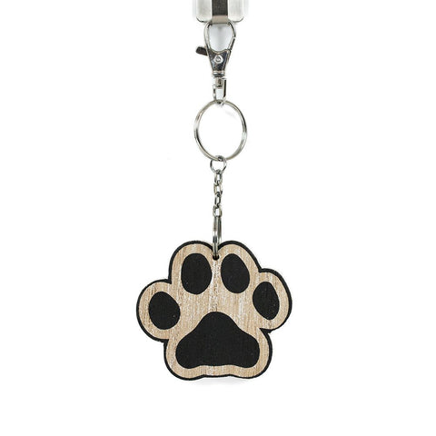 3" x 2" Reversible Fur Mama Wood Paw Keychain - Natural/Black