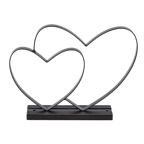 11" x 9" Metal Wire Hearts Sculpture on Base - Black