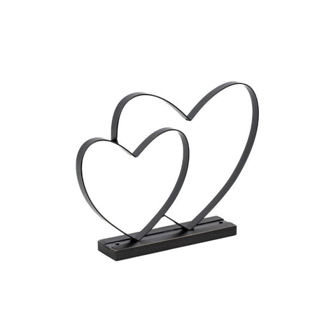 11" x 9" Metal Wire Hearts Sculpture on Base - Black