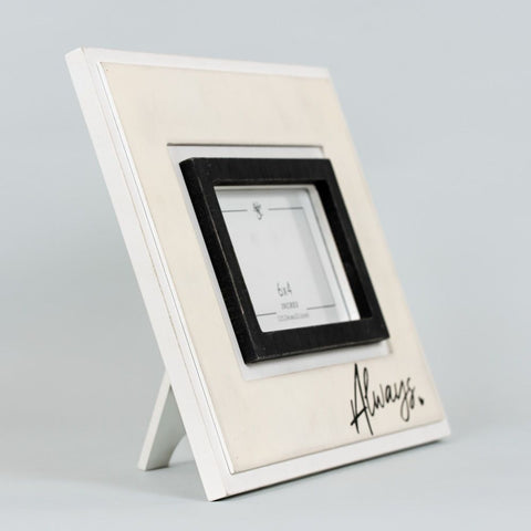 12" x 10" Wood Photo Frame (ALWAYS) - White/Black (Holds 6" x 4" Photo)