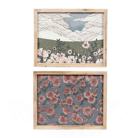 16" x 13" Reversible Landscape & Roses Wood Wall Art - Multicolor
