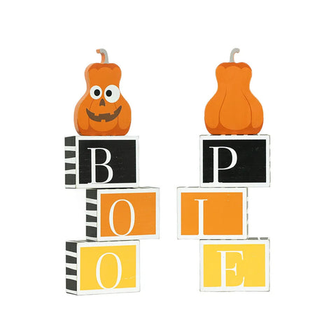 6" x 14" Reversible Stood Wood Blocks with Topper (BOO/PIE) - Multicolor