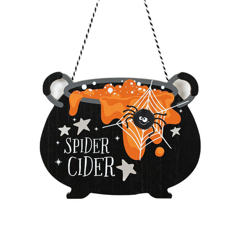 12" x 10" Hanging Wood Cauldron Ornament Sign (SPIDER CIDER) - Multicolor