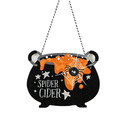 12" x 10" Hanging Wood Cauldron Ornament Sign (SPIDER CIDER) - Multicolor