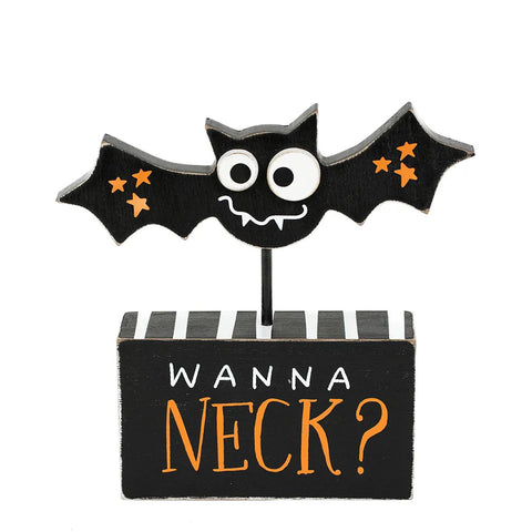 7" x 7" Wood Bat on Stand Sign (WANNA NECK?) - Multicolor