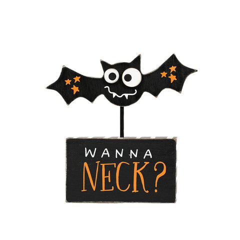 7" x 7" Wood Bat on Stand Sign (WANNA NECK?) - Multicolor