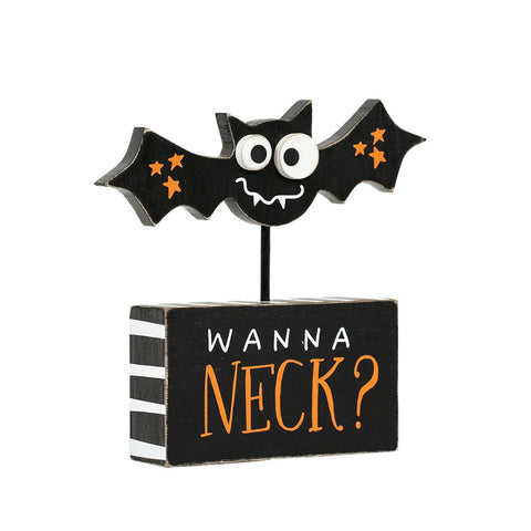 7" x 7" Wood Bat on Stand Sign (WANNA NECK?) - Multicolor