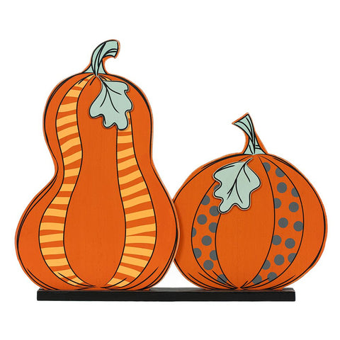 19" x 16" Reversible Wood Double Pumpkin Cutout Tabletop Decor on Base (PUMPKINS) - Multicolor