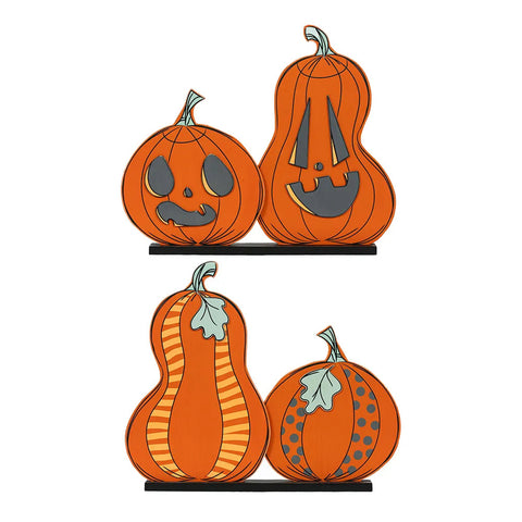 19" x 16" Reversible Wood Double Pumpkin Cutout Tabletop Decor on Base (PUMPKINS) - Multicolor