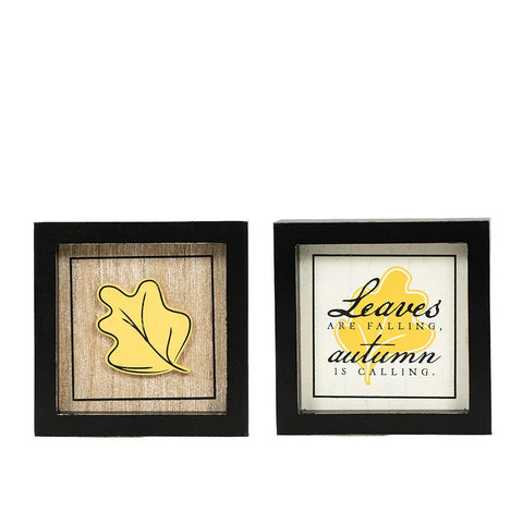 5" x 5" Reversible Framed Wood Sign (LEAF/AUTUMN IS CALLING) - Multicolor