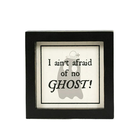 Reversible Framed Wood Sign (GHOST/AFRAID) - Black/Natural/White