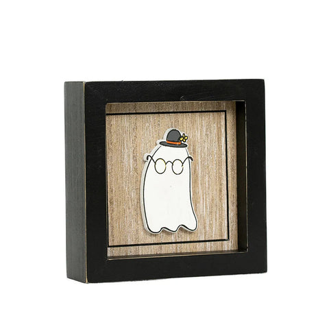Reversible Framed Wood Sign (GHOST/AFRAID) - Black/Natural/White