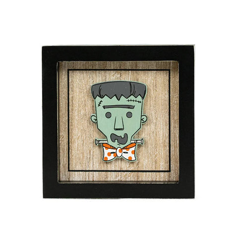 5" x 5" Reversible Framed Wood Wall Art (FRANKIE/CUTE) - Multicolor