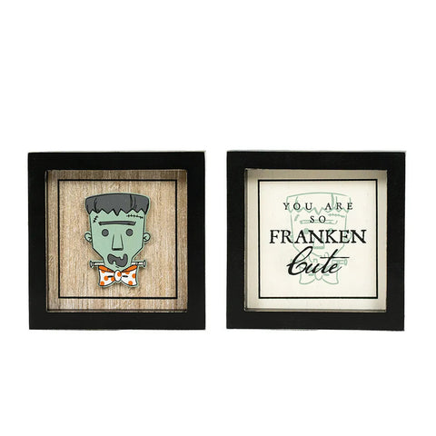 5" x 5" Reversible Framed Wood Wall Art (FRANKIE/CUTE) - Multicolor