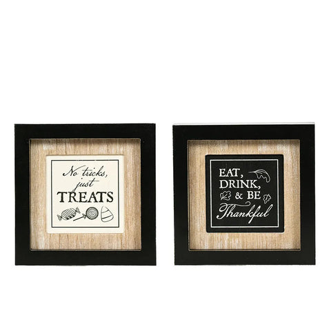 7" x 7" Reversible Framed Wood Sign (TREATS/EAT) - Natural/White/Black