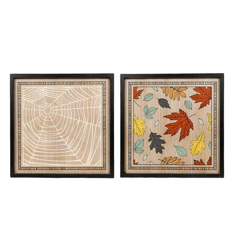 20" x 20" Reversible Framed Wood Wall Art (WEB/LEAVES) - Multicolor