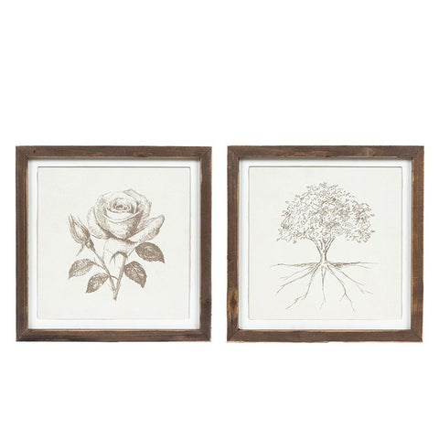 13" x 13" Reversible Tree & Rose Wood Wall Art - Multicolor