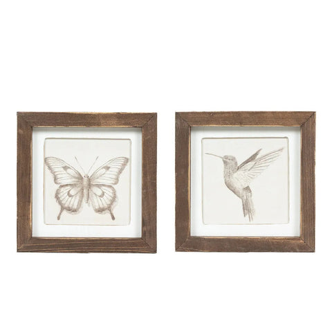 7" x 7" Reversible Bird & Butterfly Wood Wall Art - Multicolor