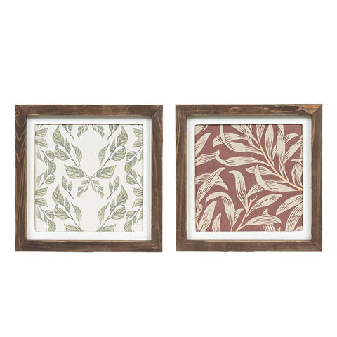 10" x 10" Reversible Botanical Wood Wall Art - Multicolor