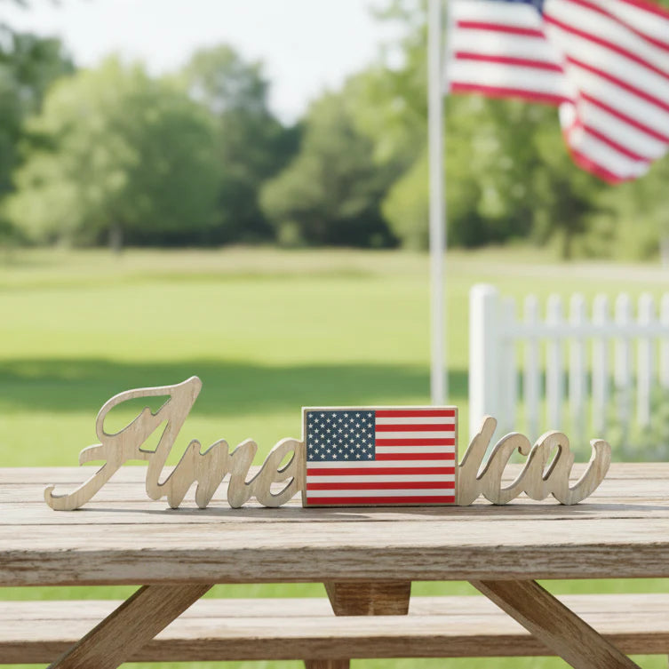 America Wood Cutout - Multicolor Patriotic Decor